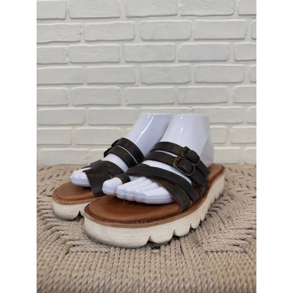 B.E.D. Stü Multi-Strap Platform Sandals Black Leather Size 7.5